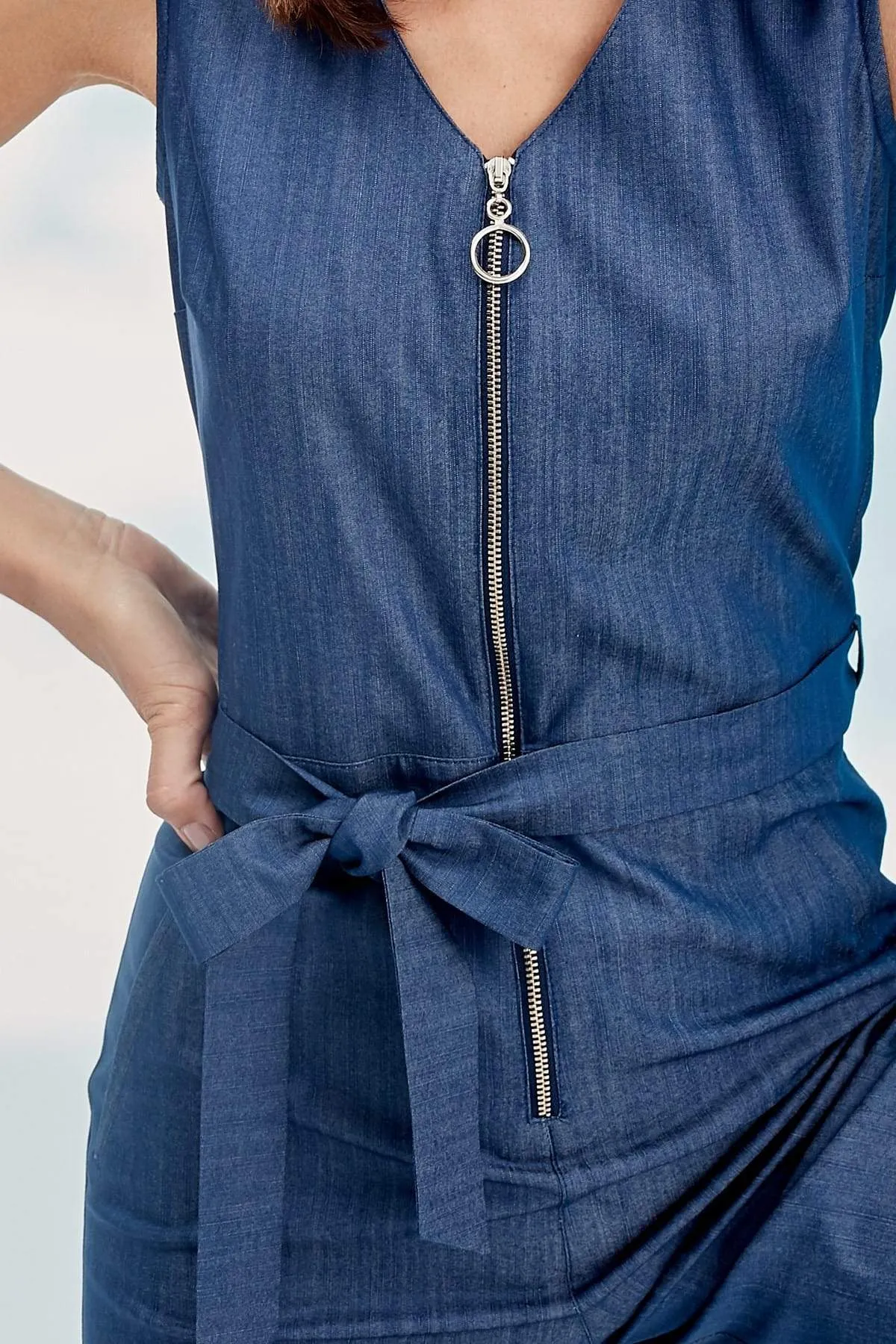 13686 Indigo Blue Zip Jumpsuit