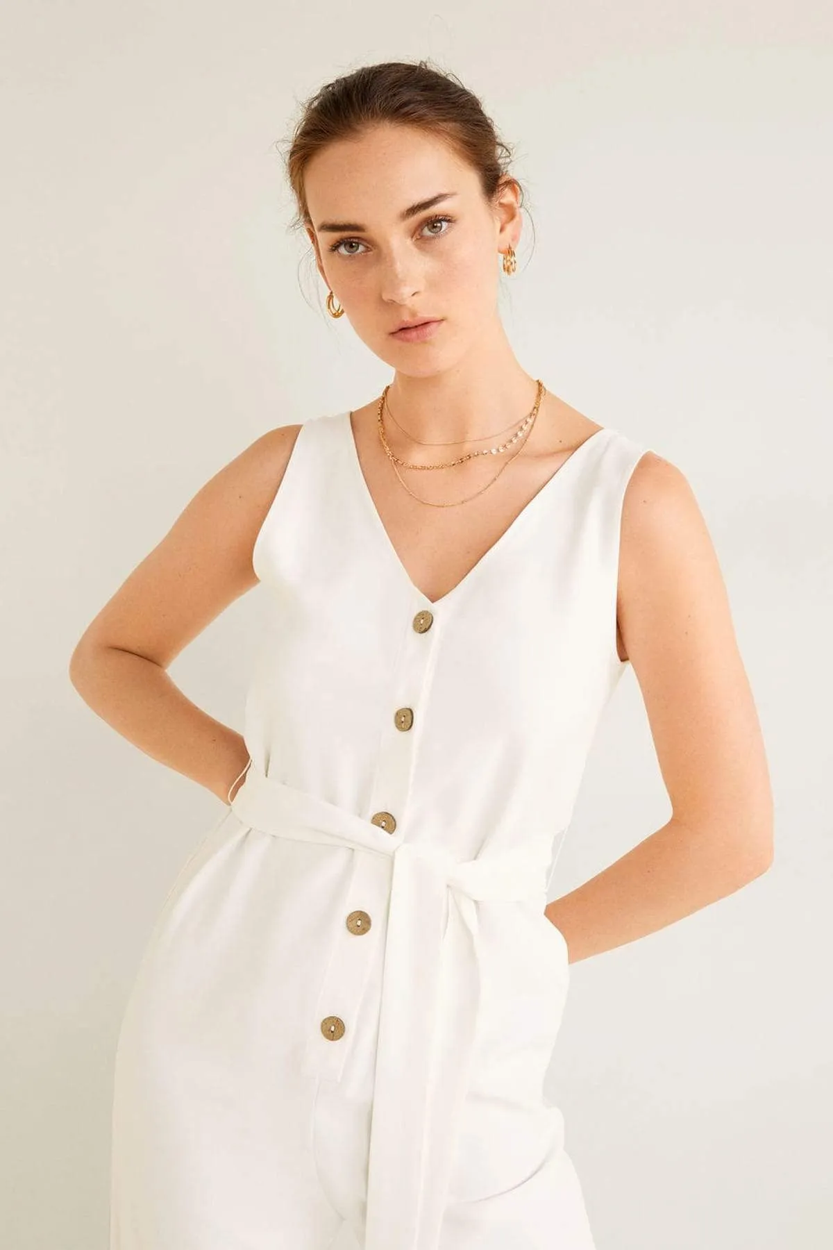 16146 Off White Buttoned Jumpsuit
