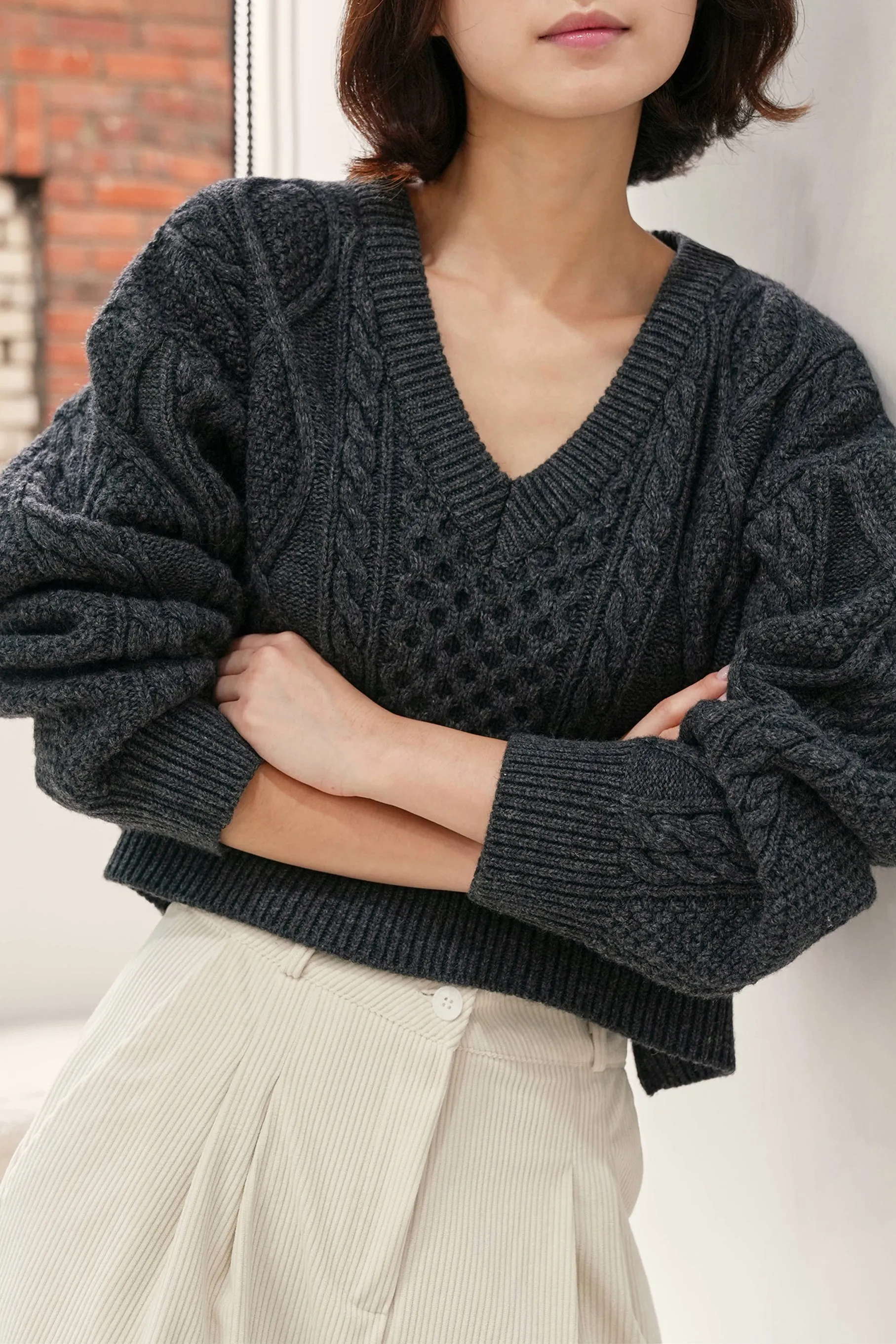 Allyson Wool Knit Top, Charcoal