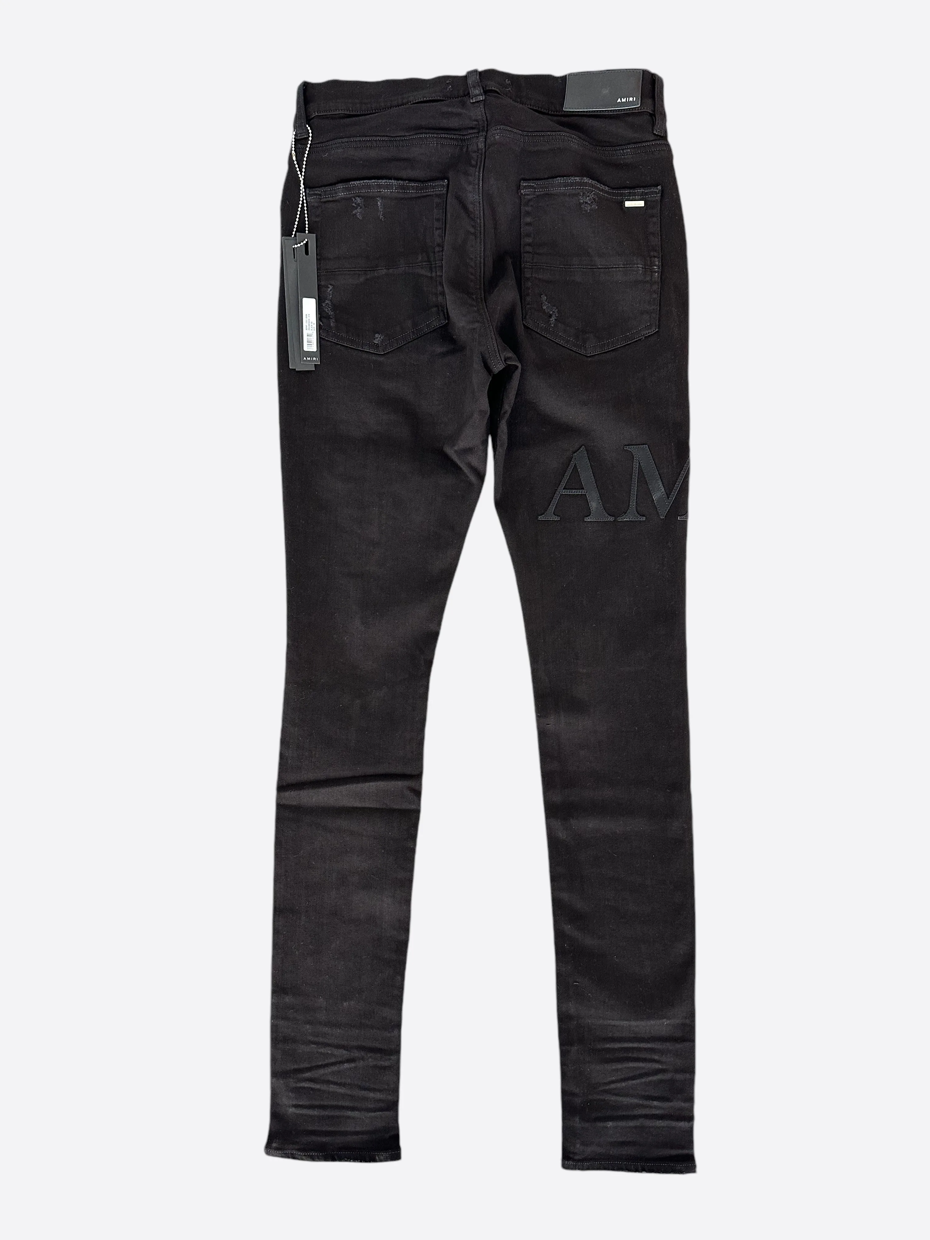 Amiri Black Serif Logo Distressed Jeans