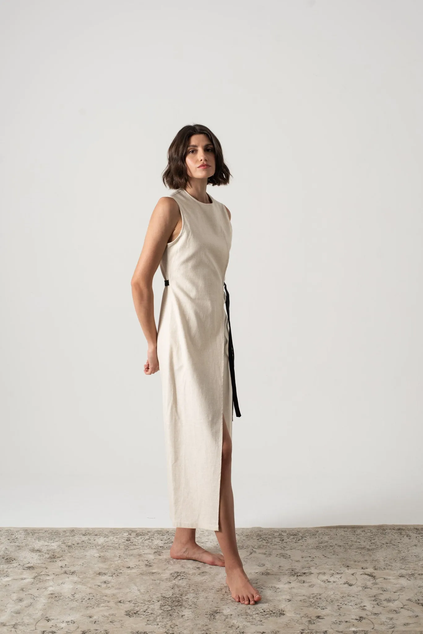 Aurore Linen Midi Dress Natural Beige