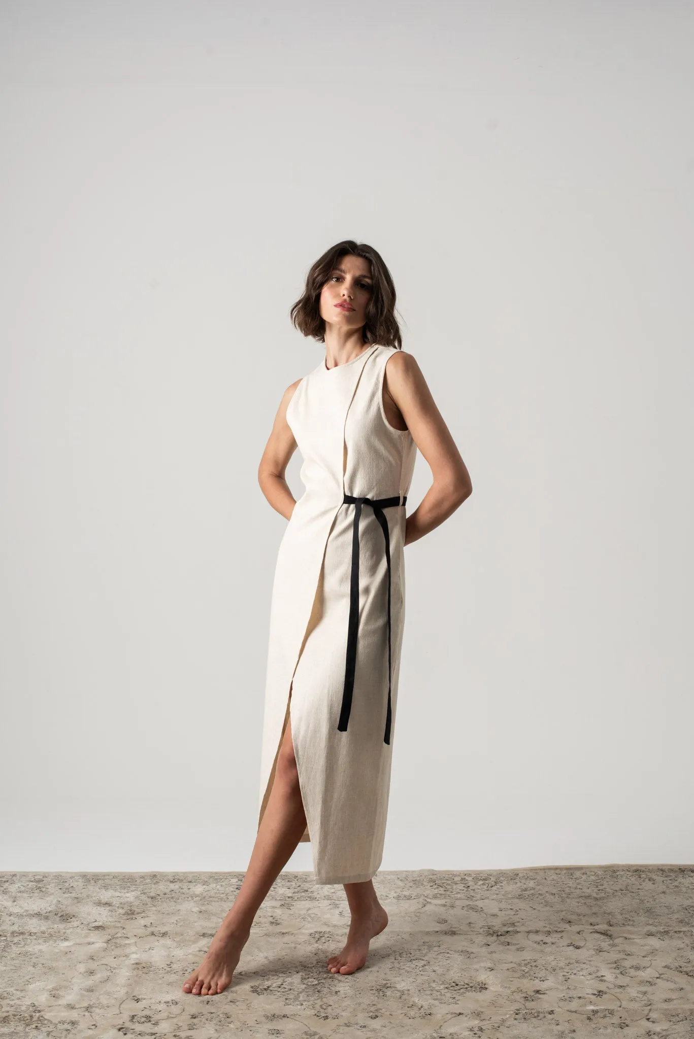 Aurore Linen Midi Dress Natural Beige