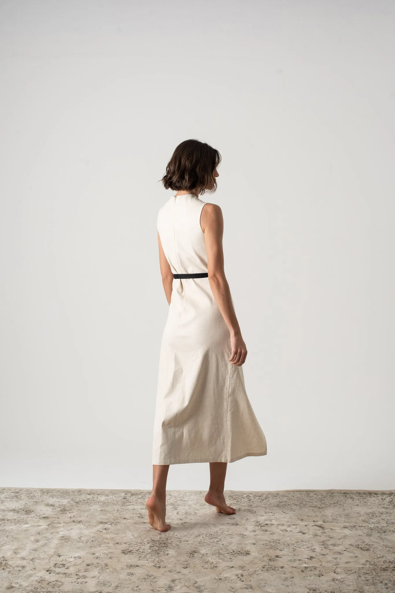 Aurore Linen Midi Dress Natural Beige