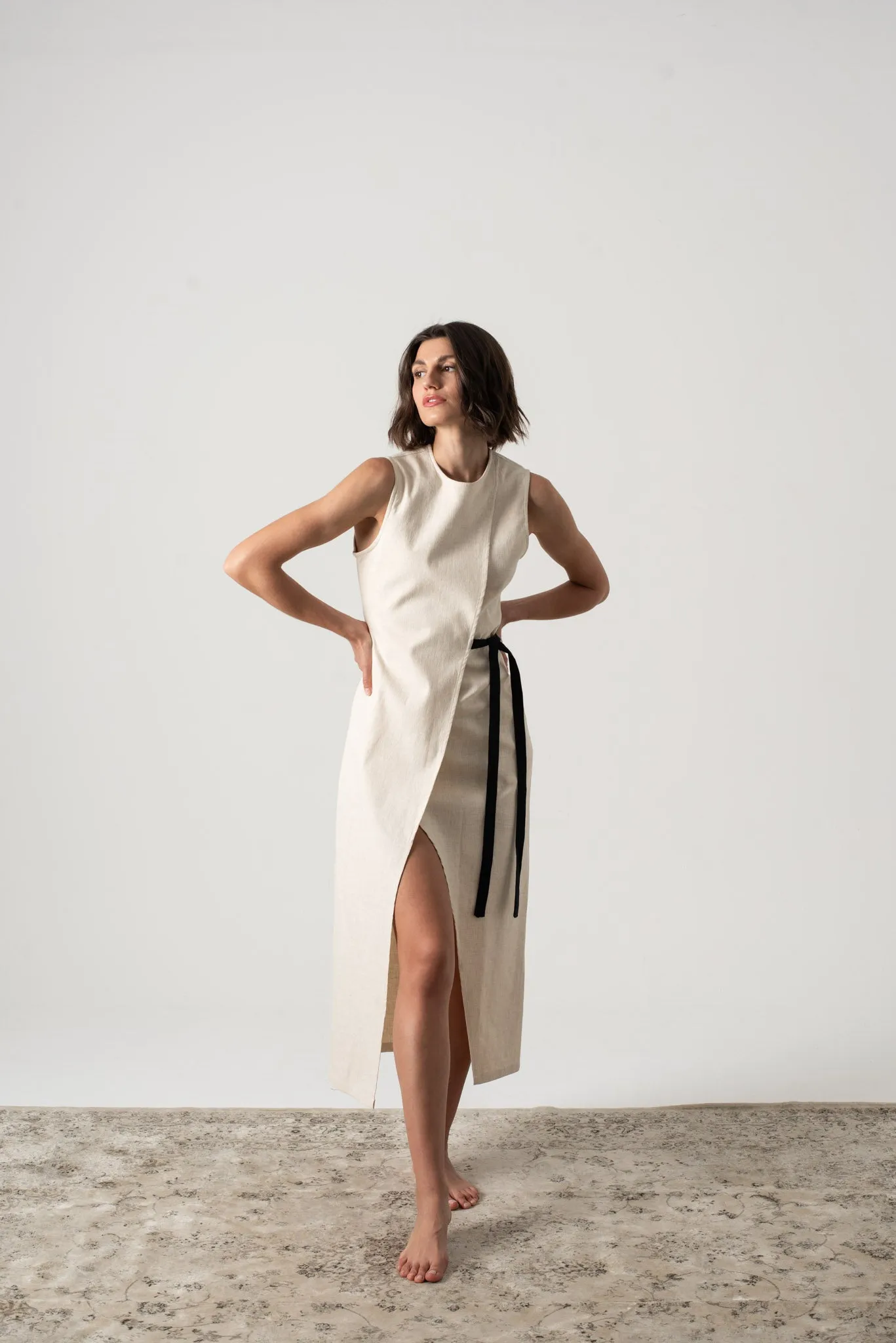 Aurore Linen Midi Dress Natural Beige