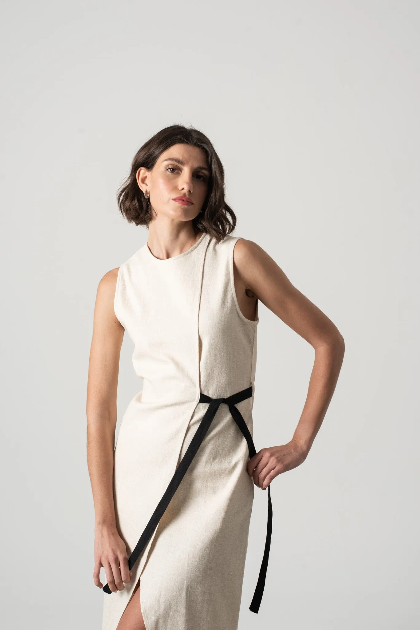 Aurore Linen Midi Dress Natural Beige