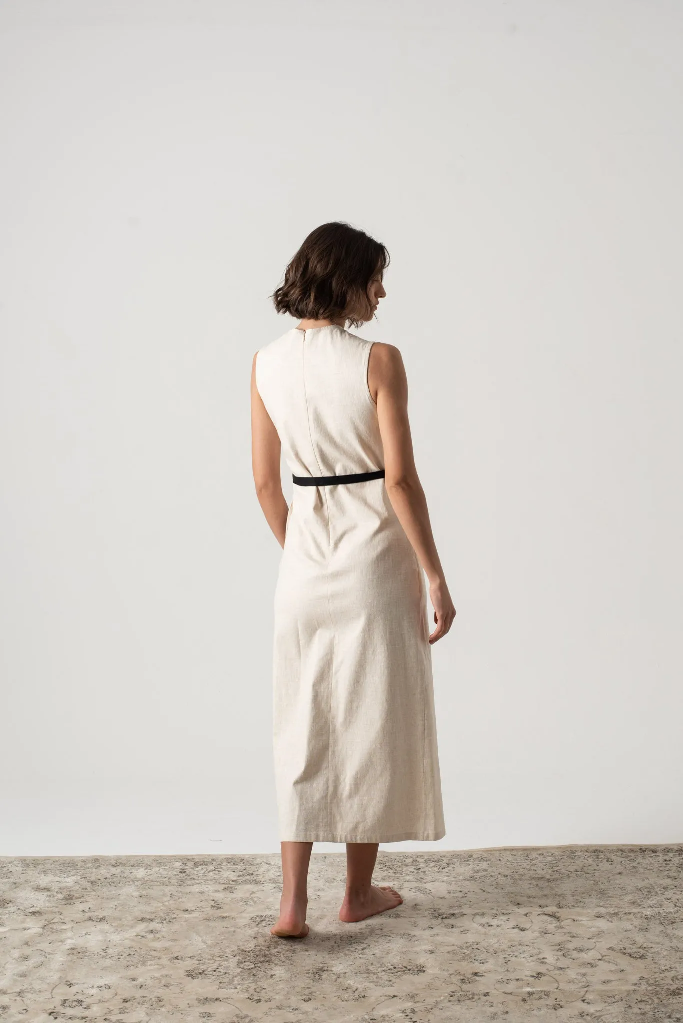 Aurore Linen Midi Dress Natural Beige