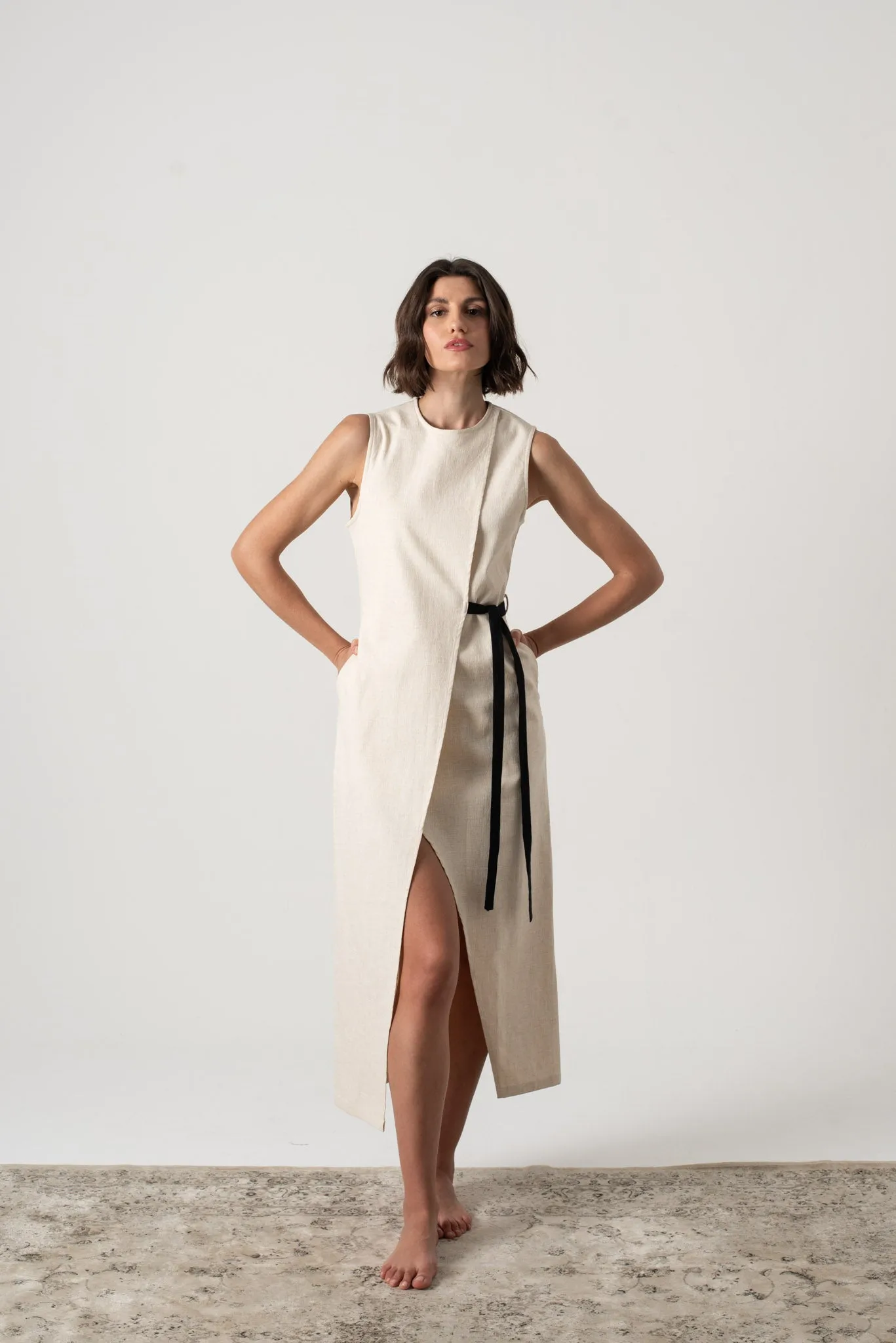 Aurore Linen Midi Dress Natural Beige