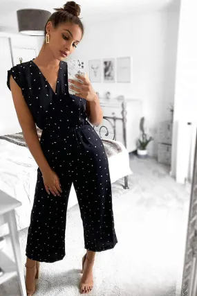 Black Spotty Wrap Culotte Jumpsuit