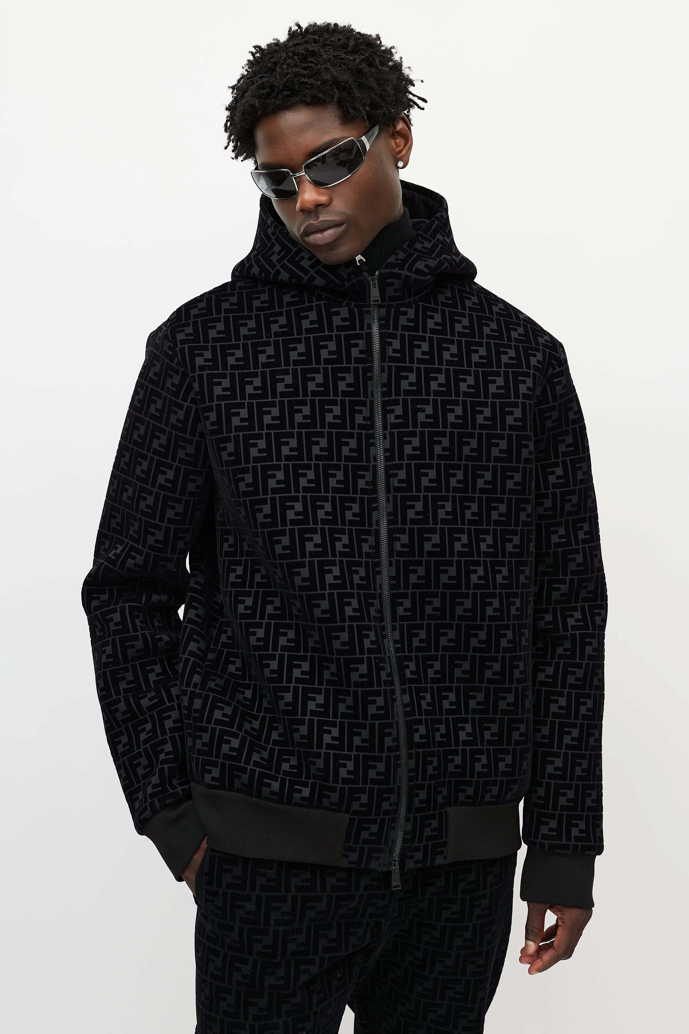 Black Velour Zucca Monogram Co-Ord Set