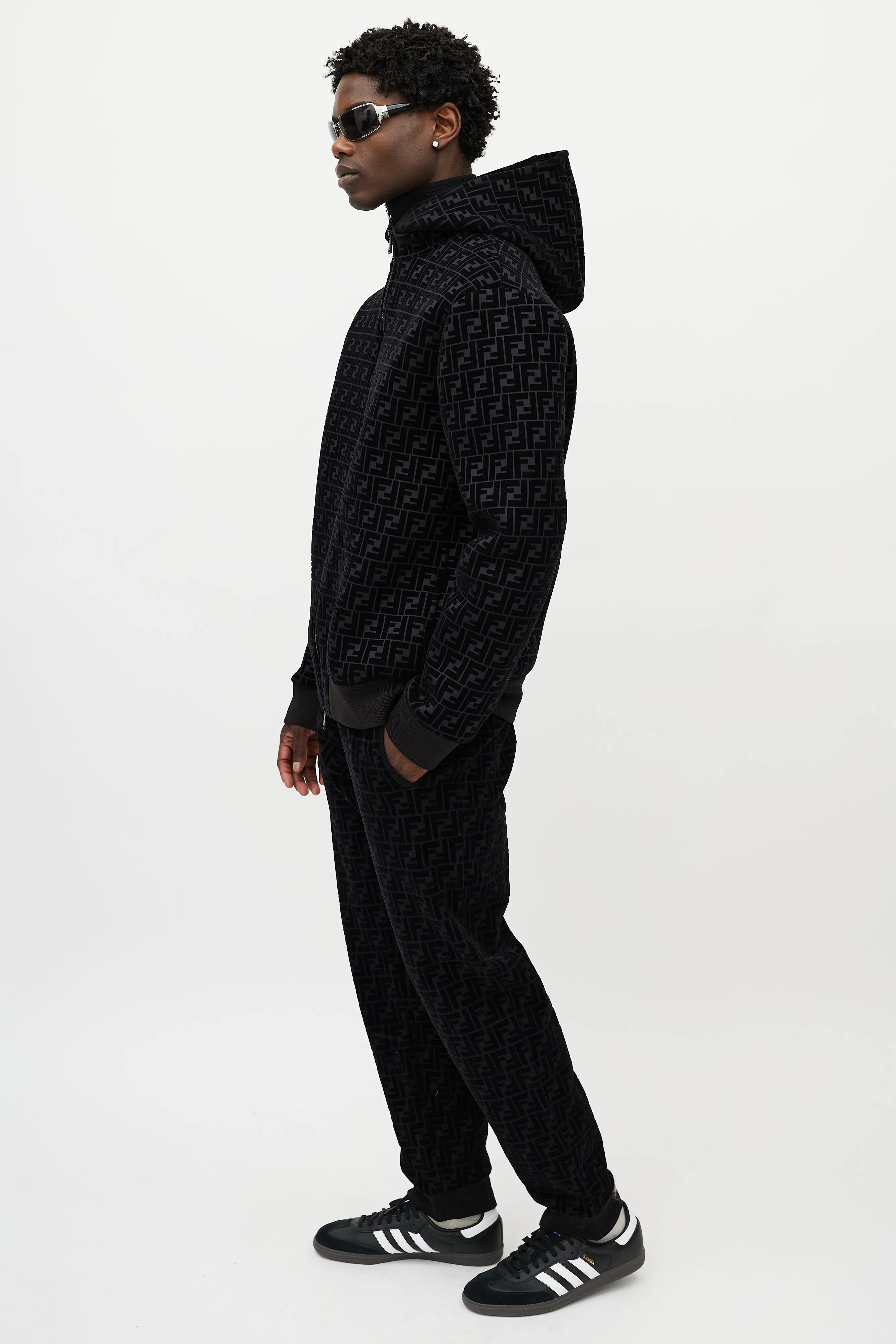 Black Velour Zucca Monogram Co-Ord Set