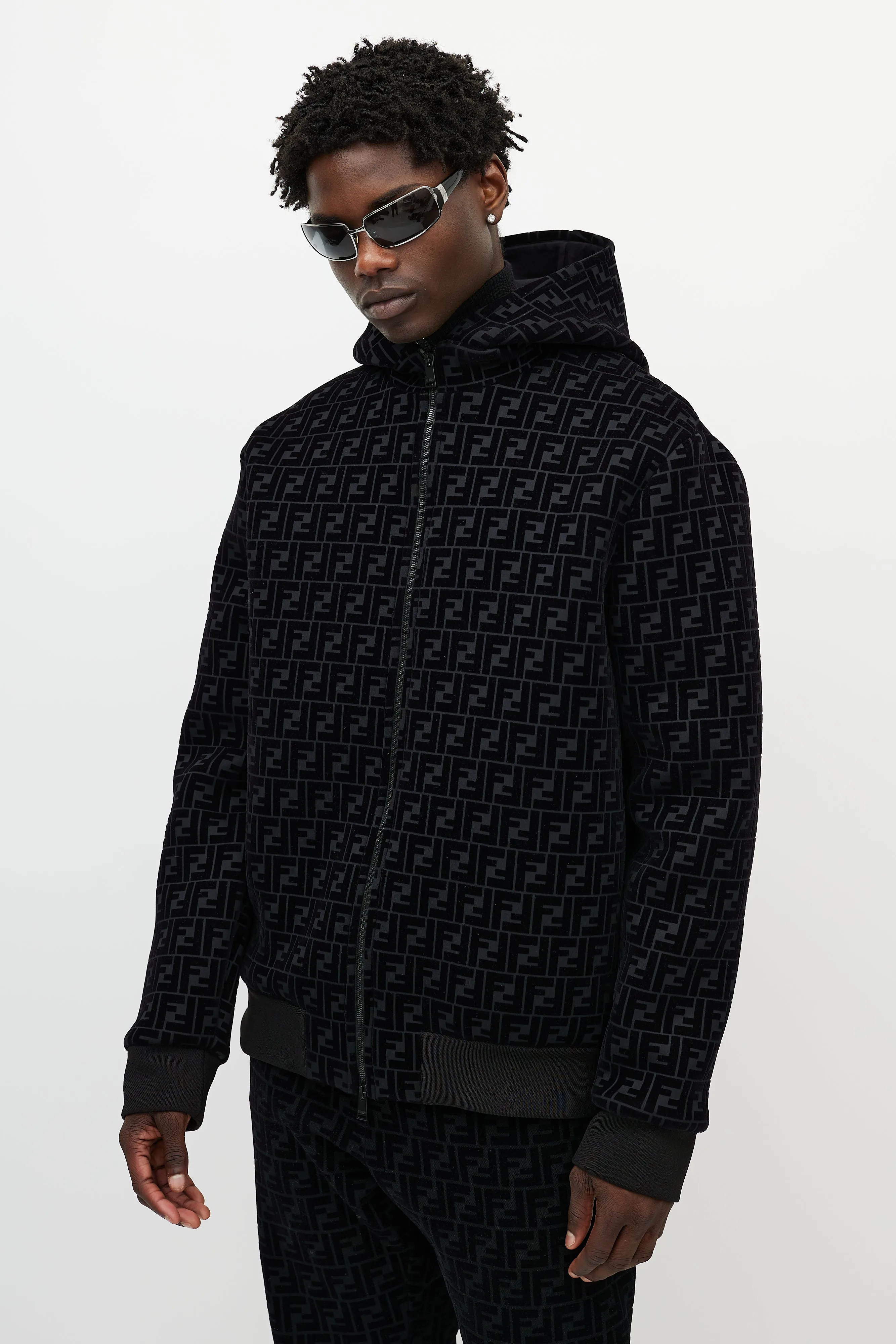 Black Velour Zucca Monogram Co-Ord Set
