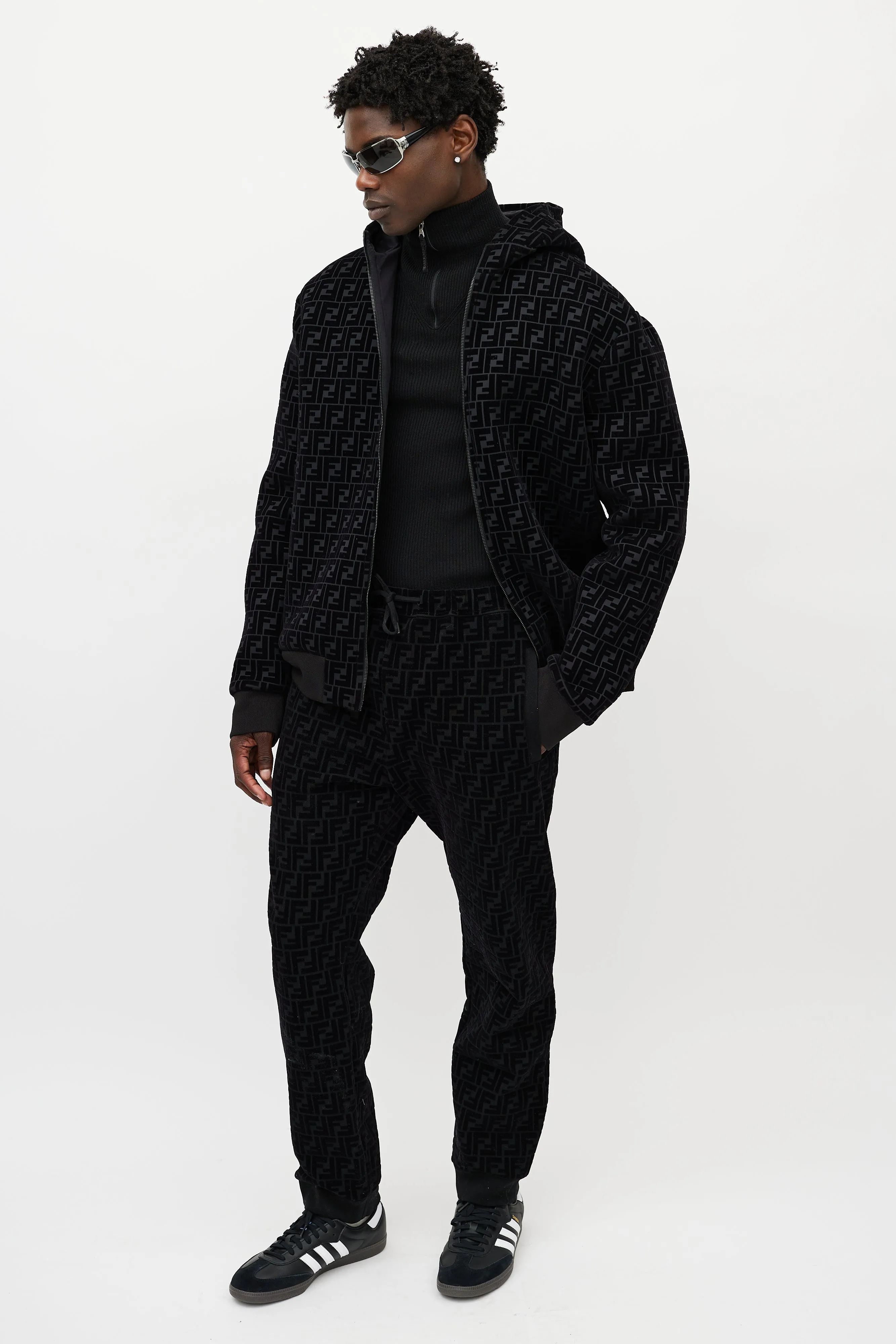 Black Velour Zucca Monogram Co-Ord Set