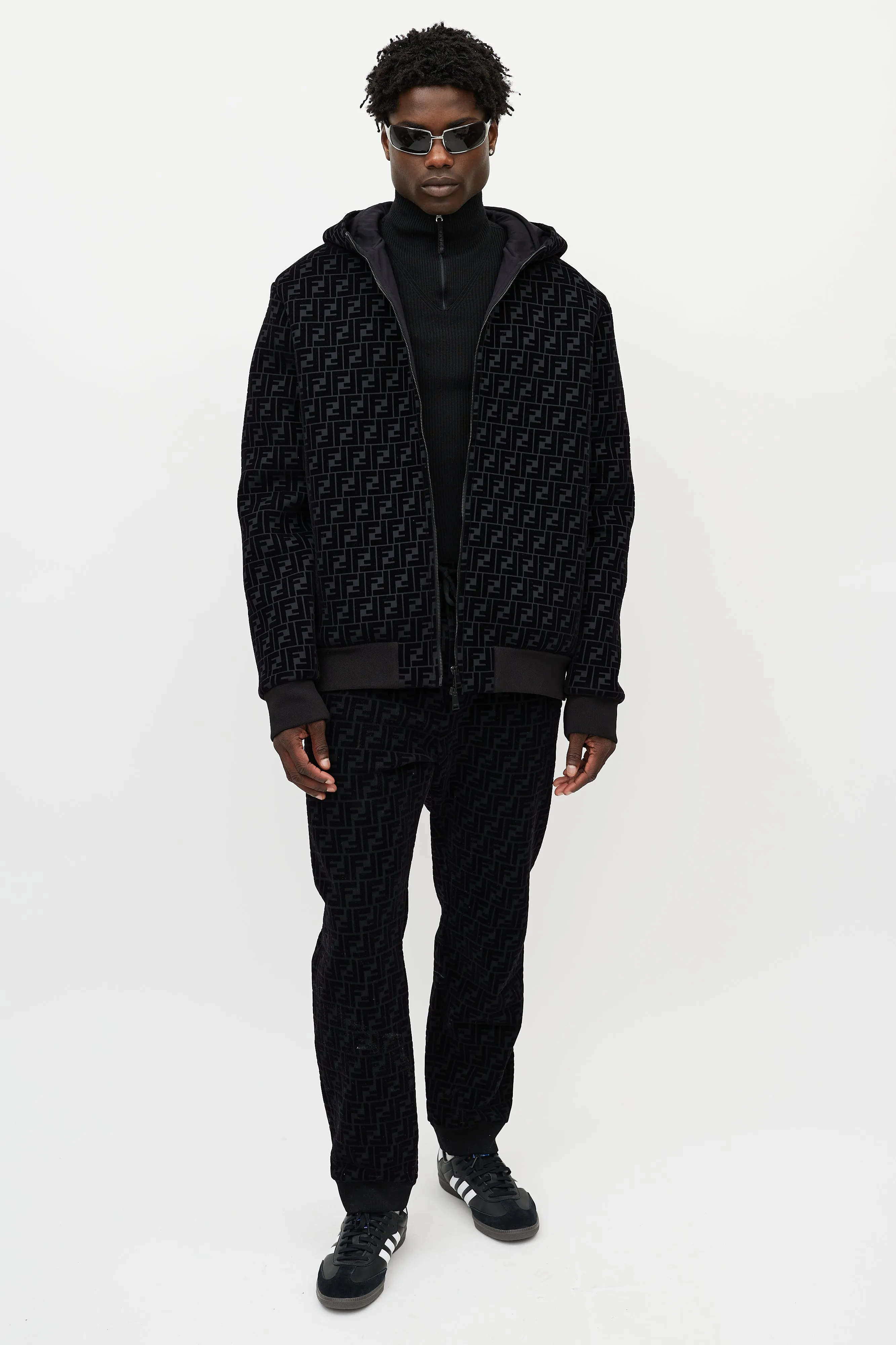 Black Velour Zucca Monogram Co-Ord Set