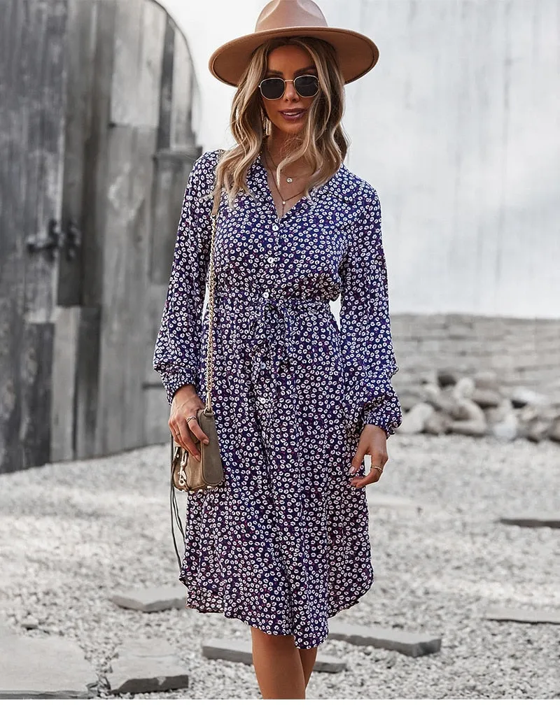 Boho Midi Dress, Layla in Blue