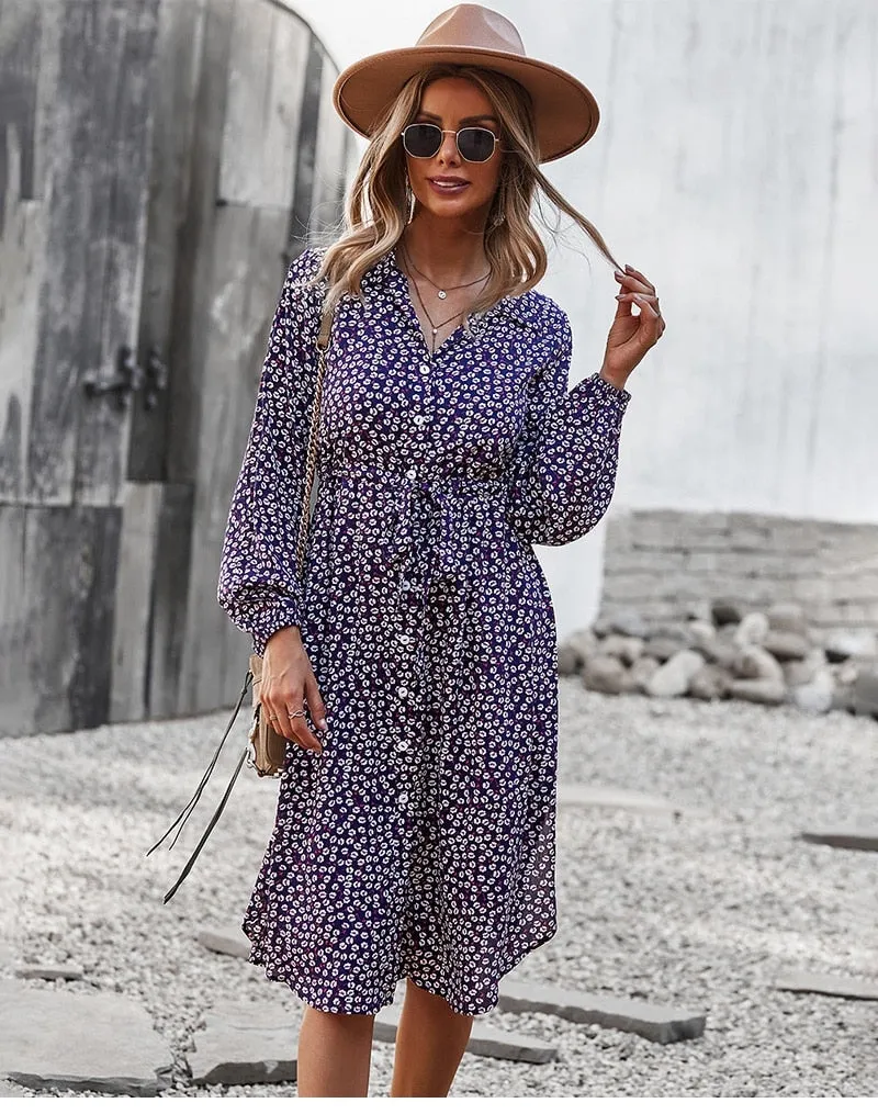 Boho Midi Dress, Layla in Blue