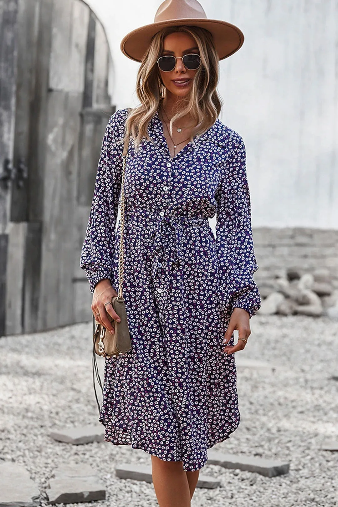 Boho Midi Dress, Layla in Blue