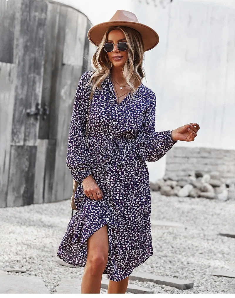 Boho Midi Dress, Layla in Blue