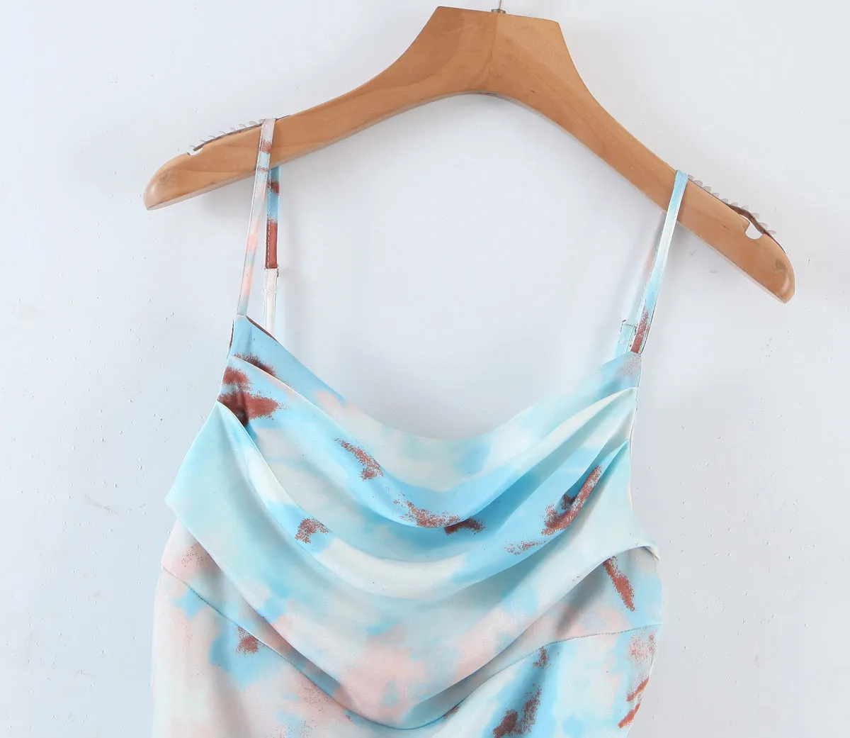 Boho Midi Dress, Strappy, Tie Dye Print Blue Neon