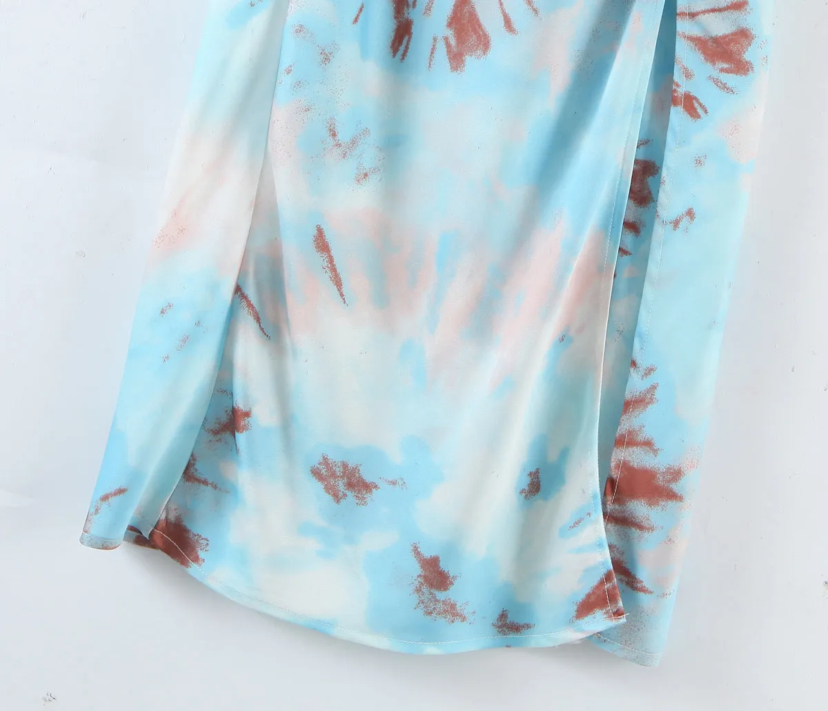 Boho Midi Dress, Strappy, Tie Dye Print Blue Neon