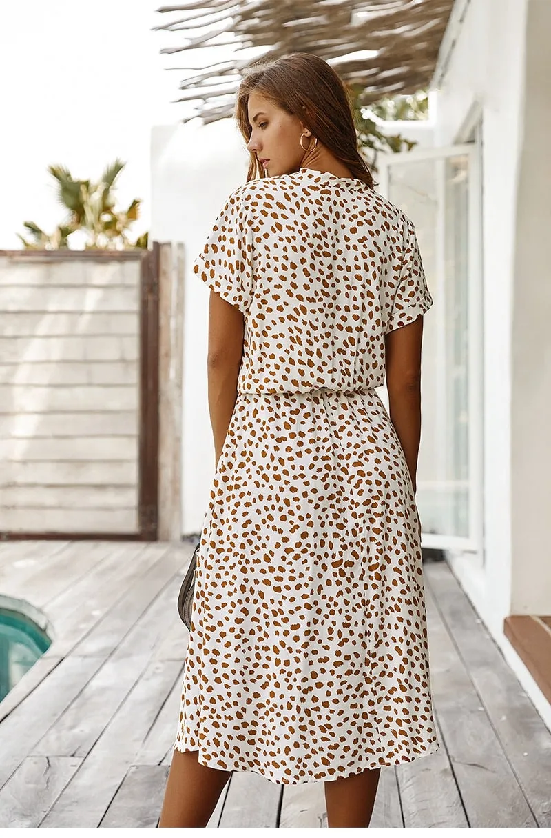 Boho Midi Dress,  Sundress, Quinn Polka Dot in Green and Navy Blue