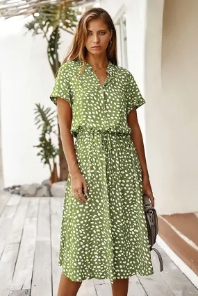 Boho Midi Dress,  Sundress, Quinn Polka Dot in Green and Navy Blue
