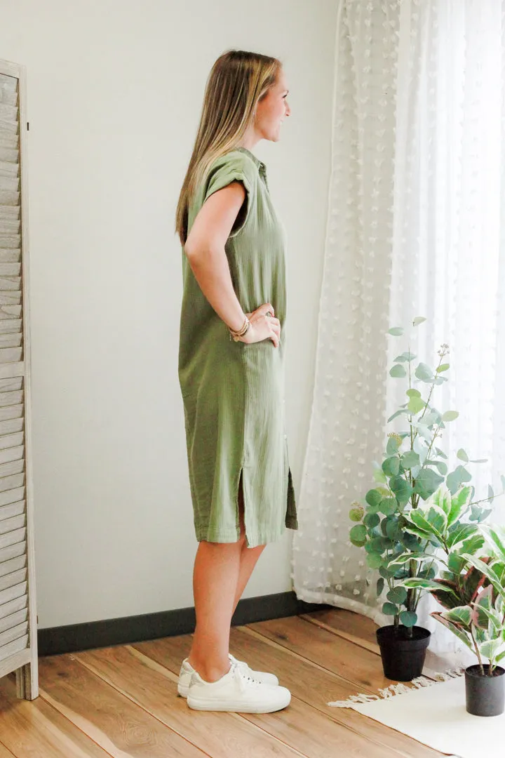 Button Front Midi Dress