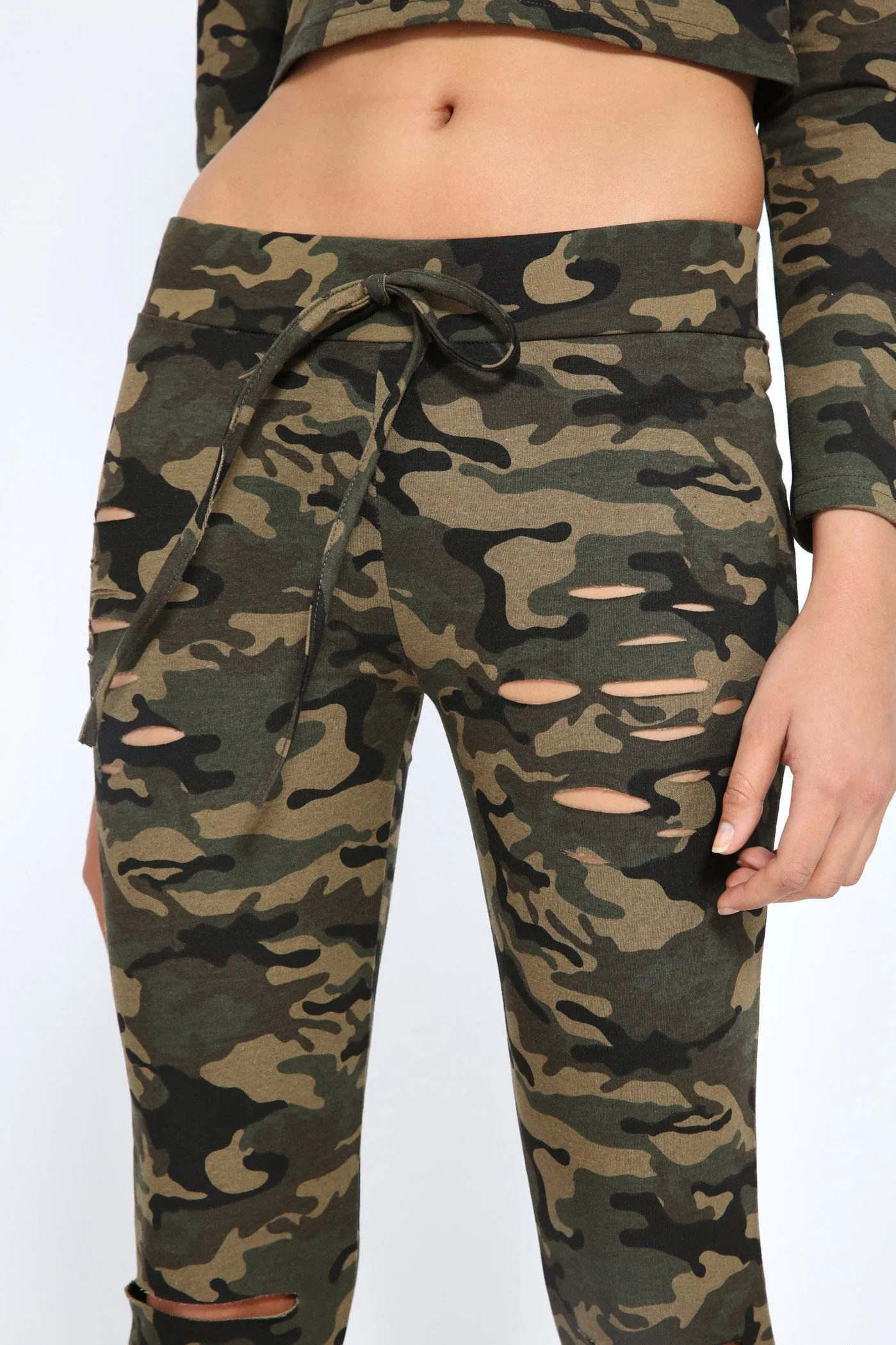 Camo Multi Ripped Fitted Jogging Bottoms