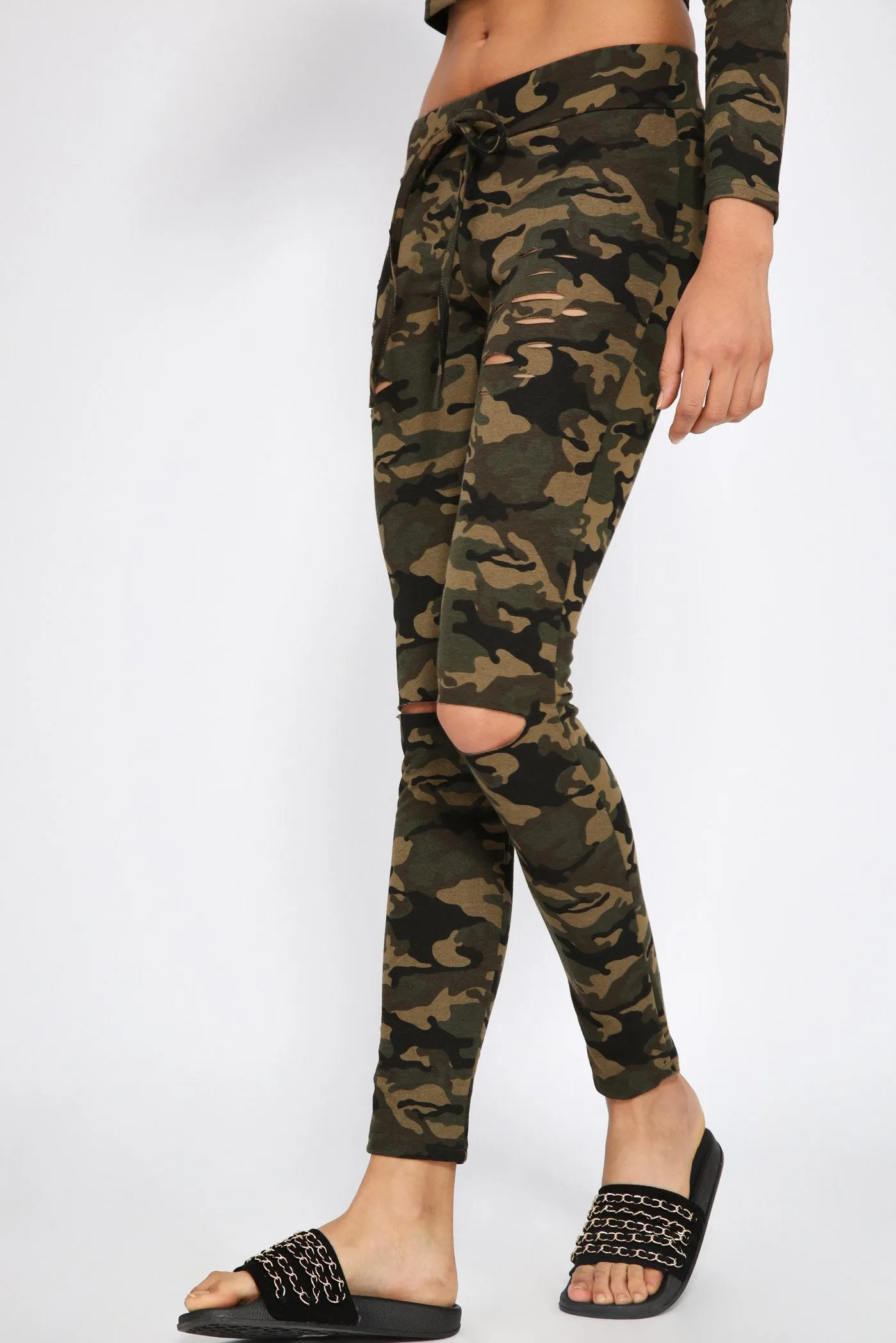 Camo Multi Ripped Fitted Jogging Bottoms