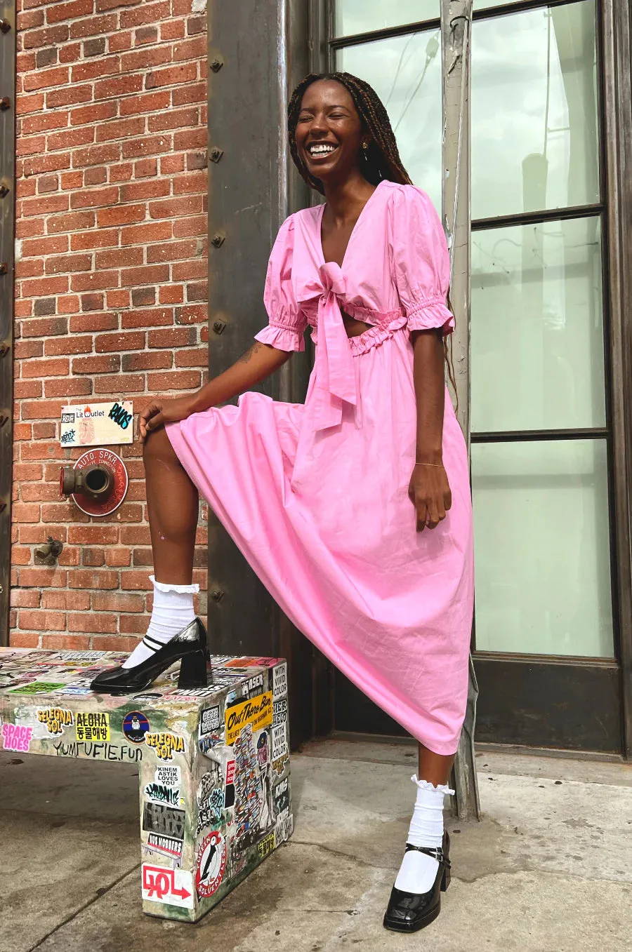 Cassie Bow Midi Dress - Pink