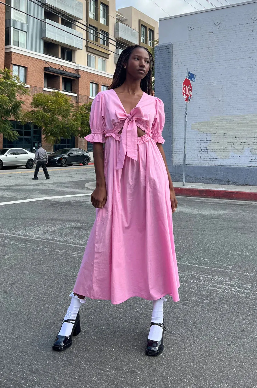 Cassie Bow Midi Dress - Pink