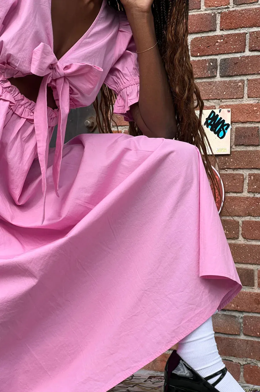Cassie Bow Midi Dress - Pink