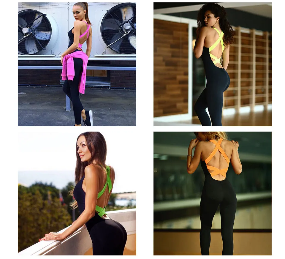 Cross back fitness workout clothing bodycon comfy jumpsuit