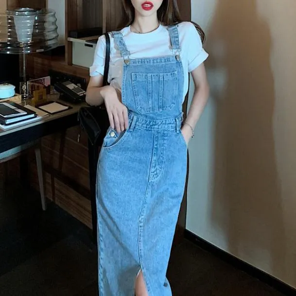 Denim Suspenders Long Dress SD01077