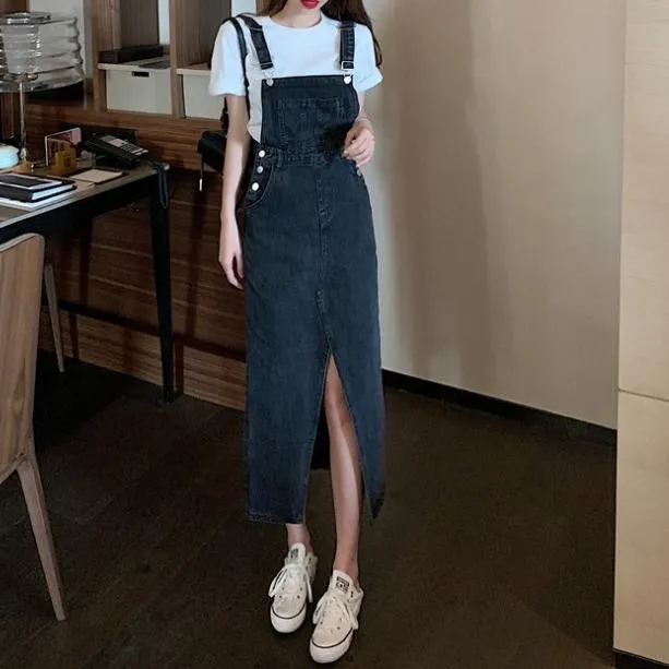 Denim Suspenders Long Dress SD01077