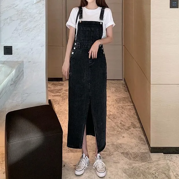 Denim Suspenders Long Dress SD01077