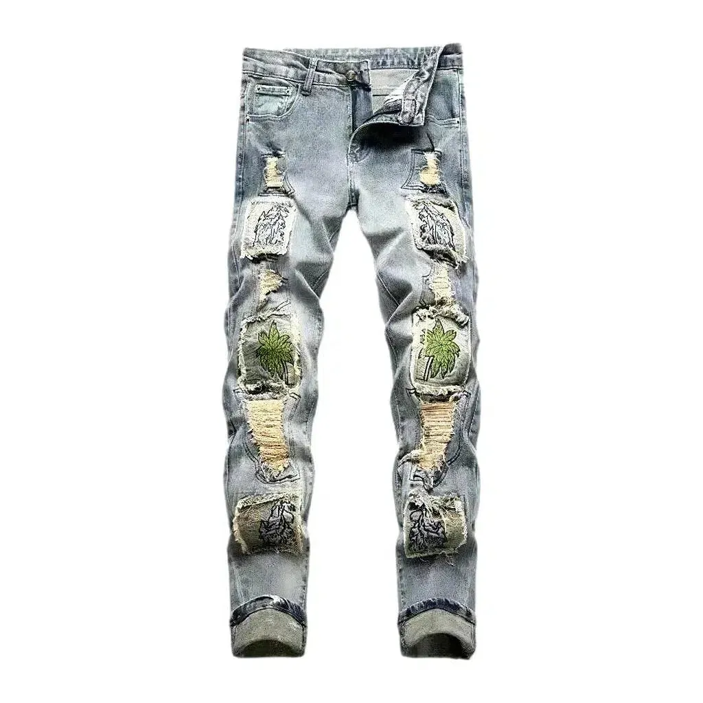 Embroidered vintage jeans
 for men