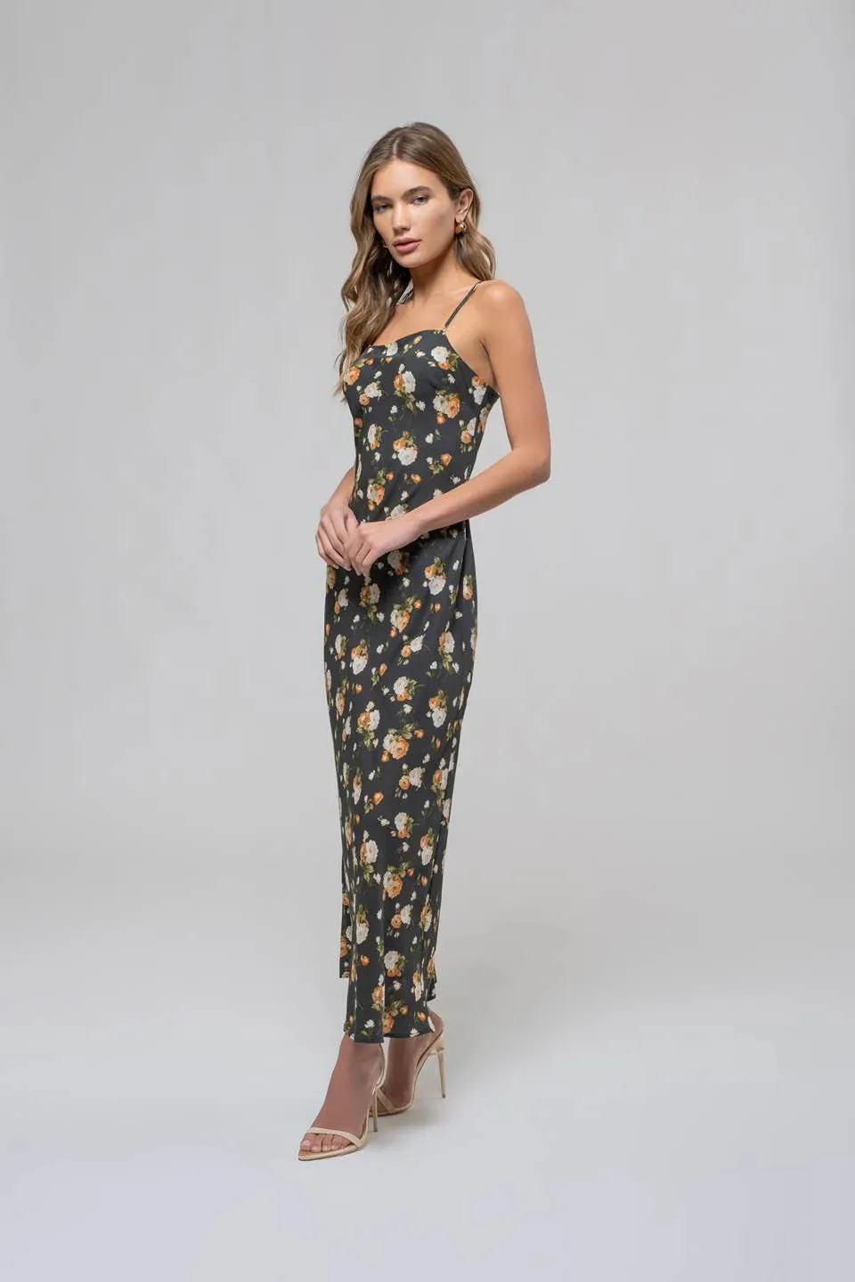 Floral Sweetheart Neck Cami Midi Dress