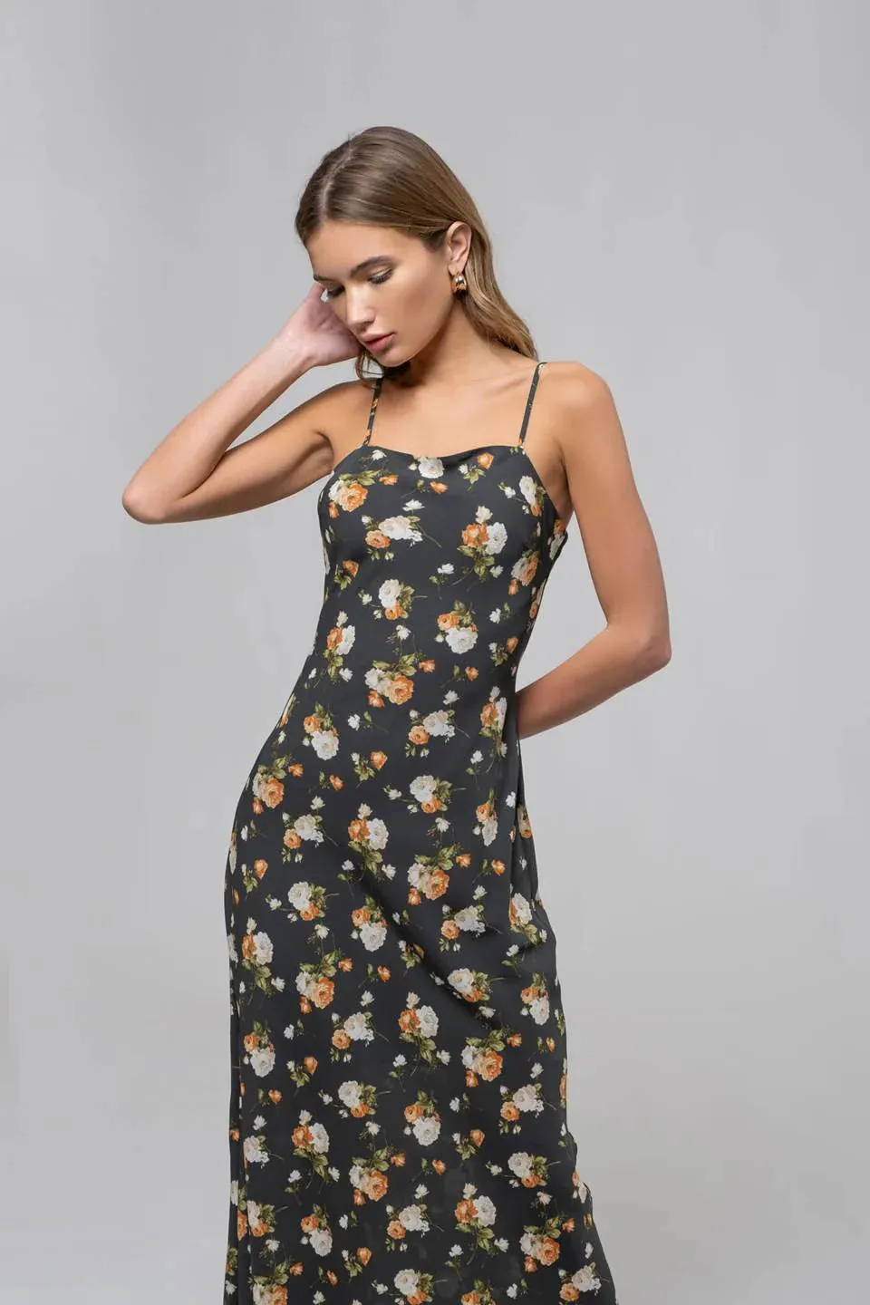 Floral Sweetheart Neck Cami Midi Dress