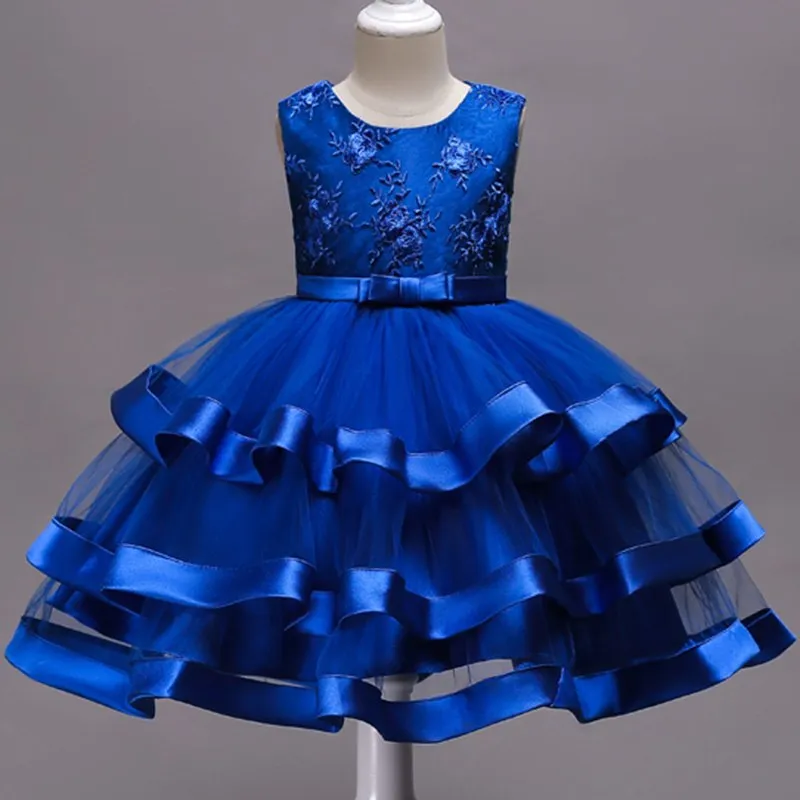 Frilled Floral Blue Dress, Size 3-10 Yrs