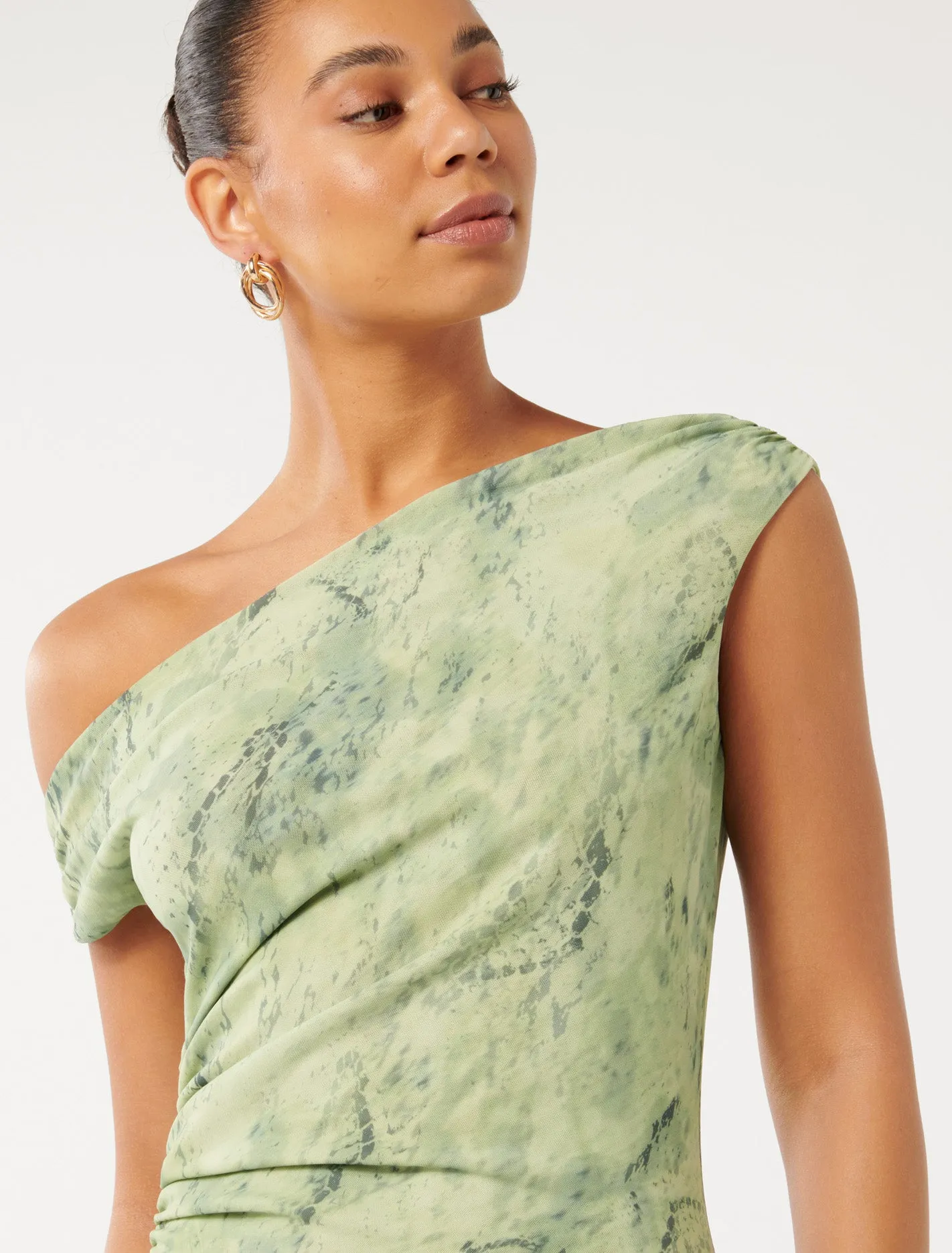 Gracelynn Twist Shoulder Mesh Midi Dress