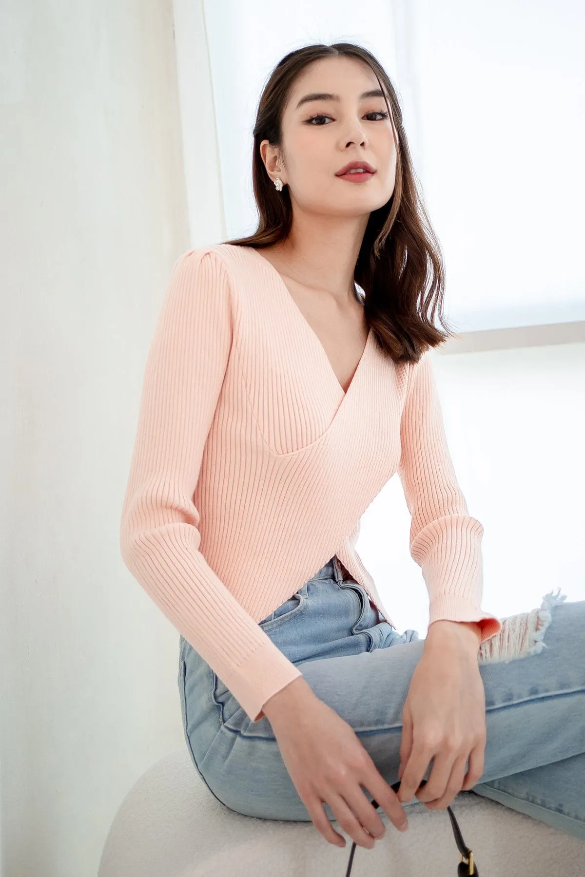 GRETEL WRAPPED KNIT TOP IN PINK