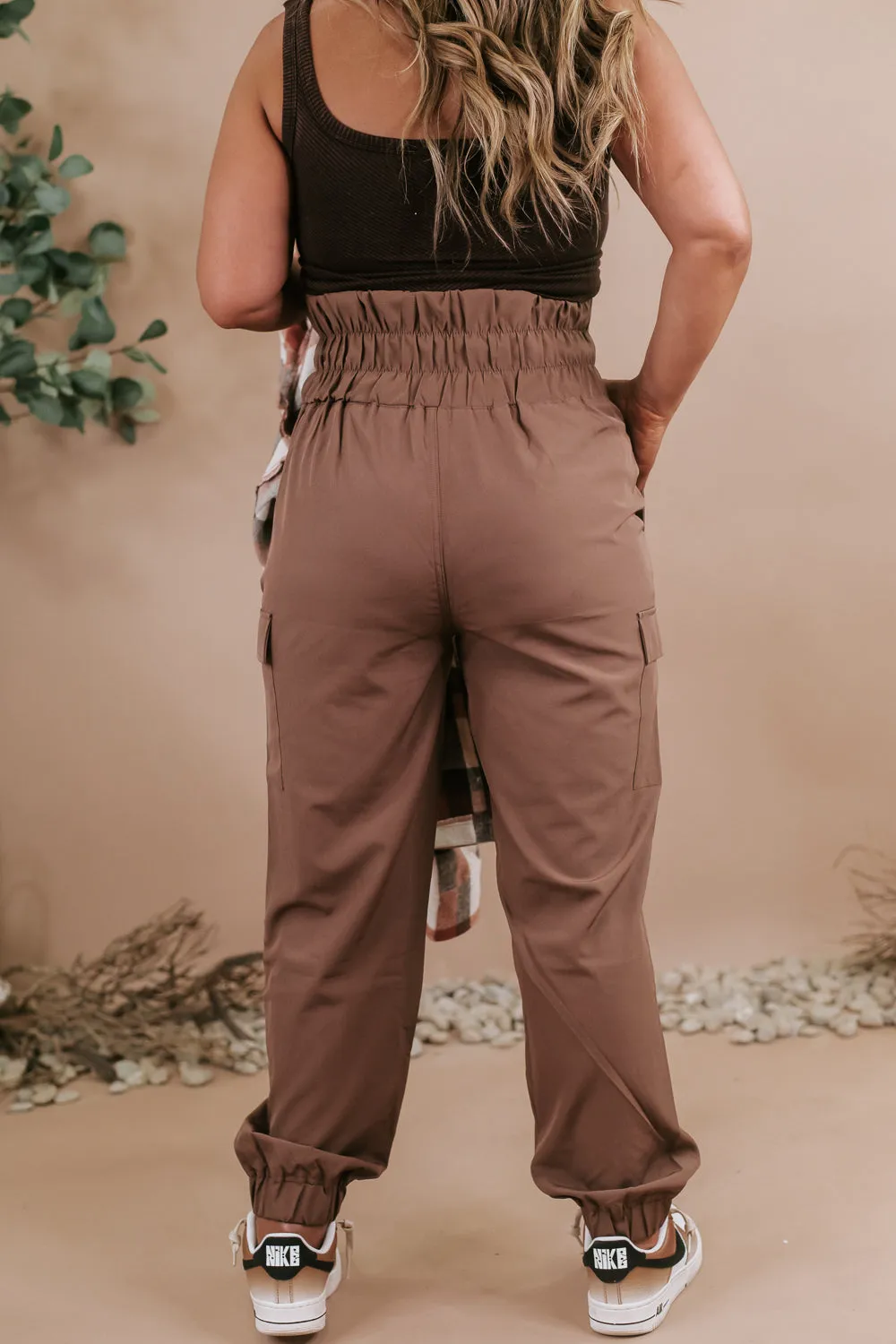 High Waisted Paperbag Joggers, Brown