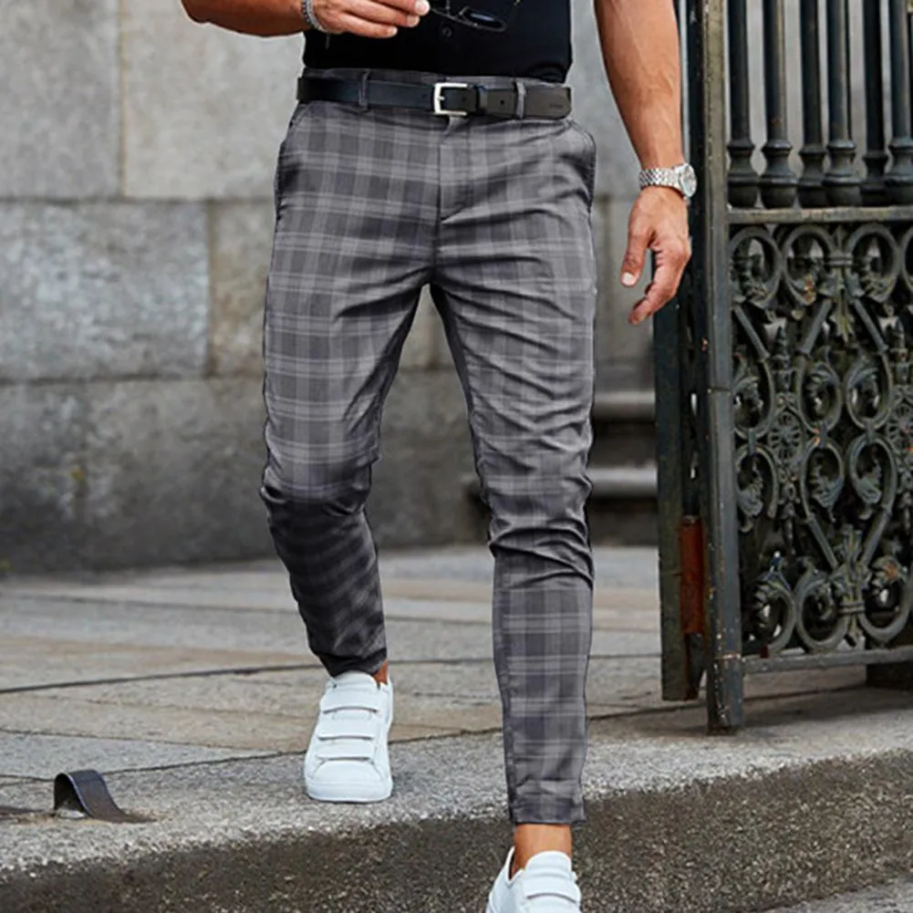 Hot！Men Trousers Printed Pencil Pants Business For Mens Plaid Loose