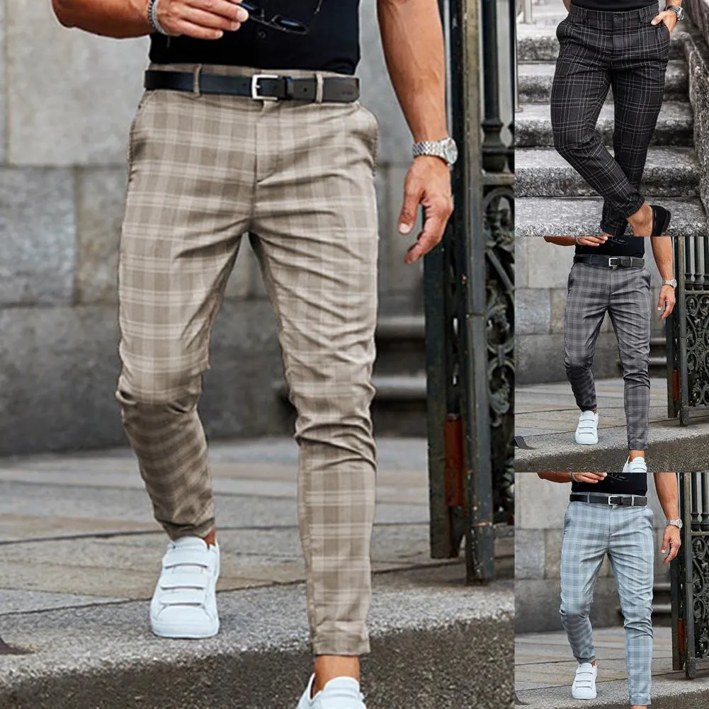 Hot！Men Trousers Printed Pencil Pants Business For Mens Plaid Loose