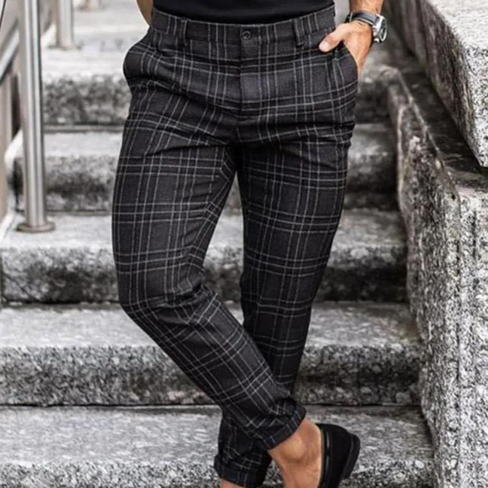 Hot！Men Trousers Printed Pencil Pants Business For Mens Plaid Loose