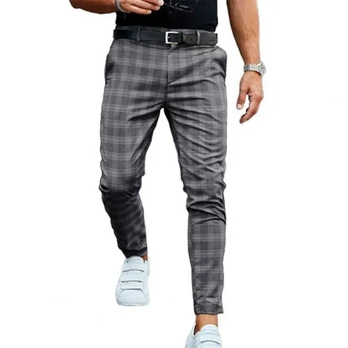 Hot！Men Trousers Printed Pencil Pants Business For Mens Plaid Loose