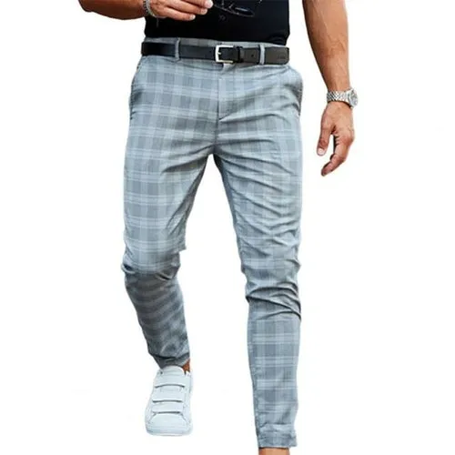 Hot！Men Trousers Printed Pencil Pants Business For Mens Plaid Loose