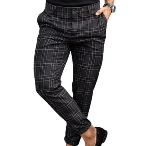 Hot！Men Trousers Printed Pencil Pants Business For Mens Plaid Loose