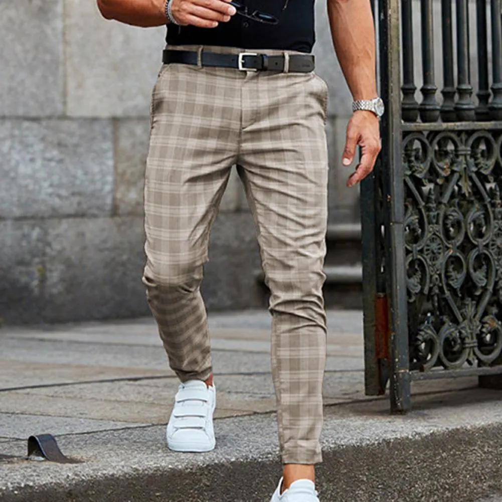 Hot！Men Trousers Printed Pencil Pants Business For Mens Plaid Loose