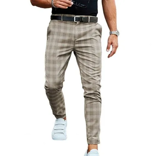 Hot！Men Trousers Printed Pencil Pants Business For Mens Plaid Loose